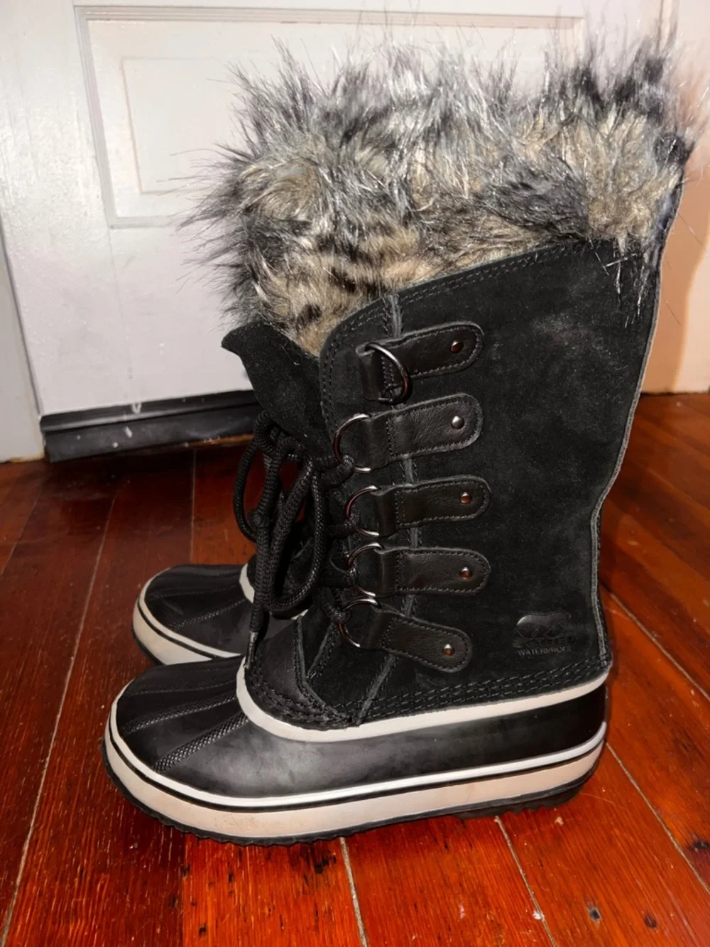 Sorel Tall Lace-Up Winter Boots with Faux Fur Trim - Black & Brown